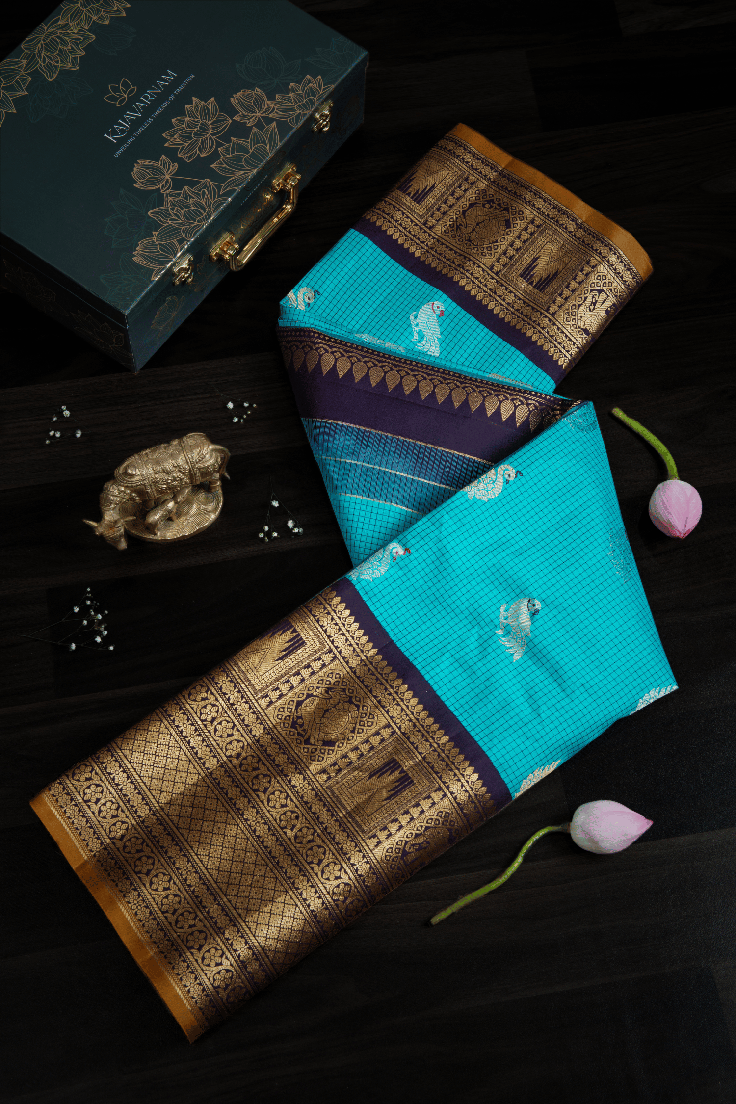 Gadwal Light Blue Silk Saree