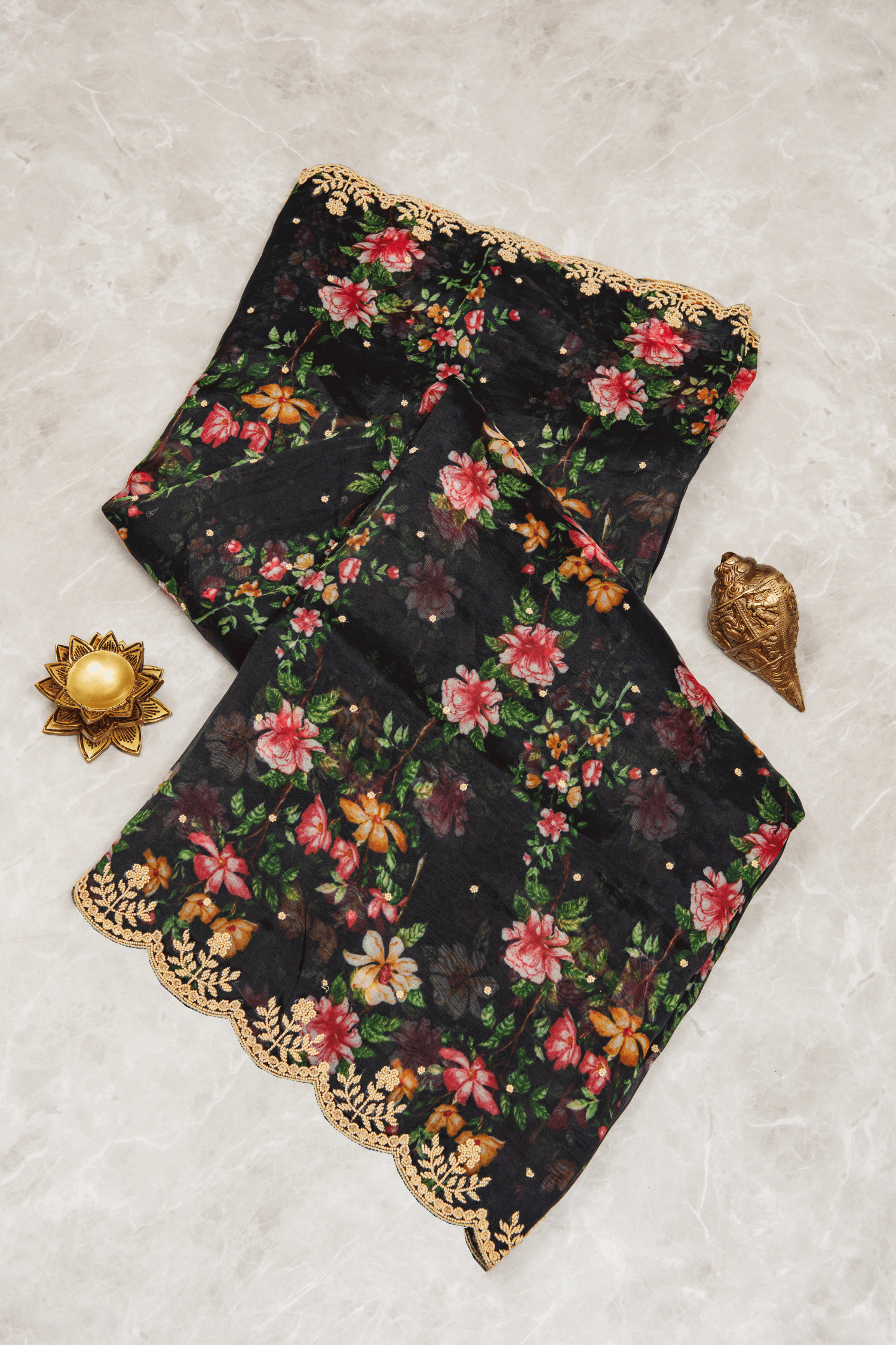 Organza Digital Print and Scallop Work Saree
