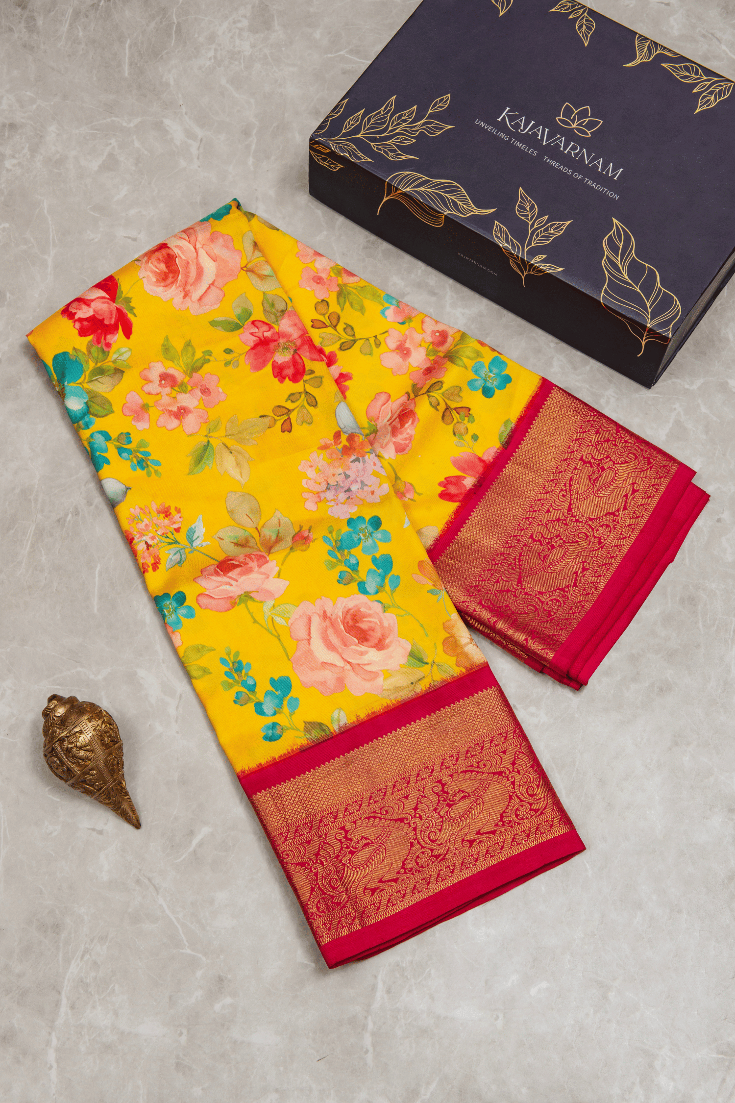 Kanchipuram Yellow Digital Saree