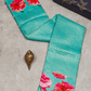 Kanchipuram Brocade Blue Digital Print Border Saree