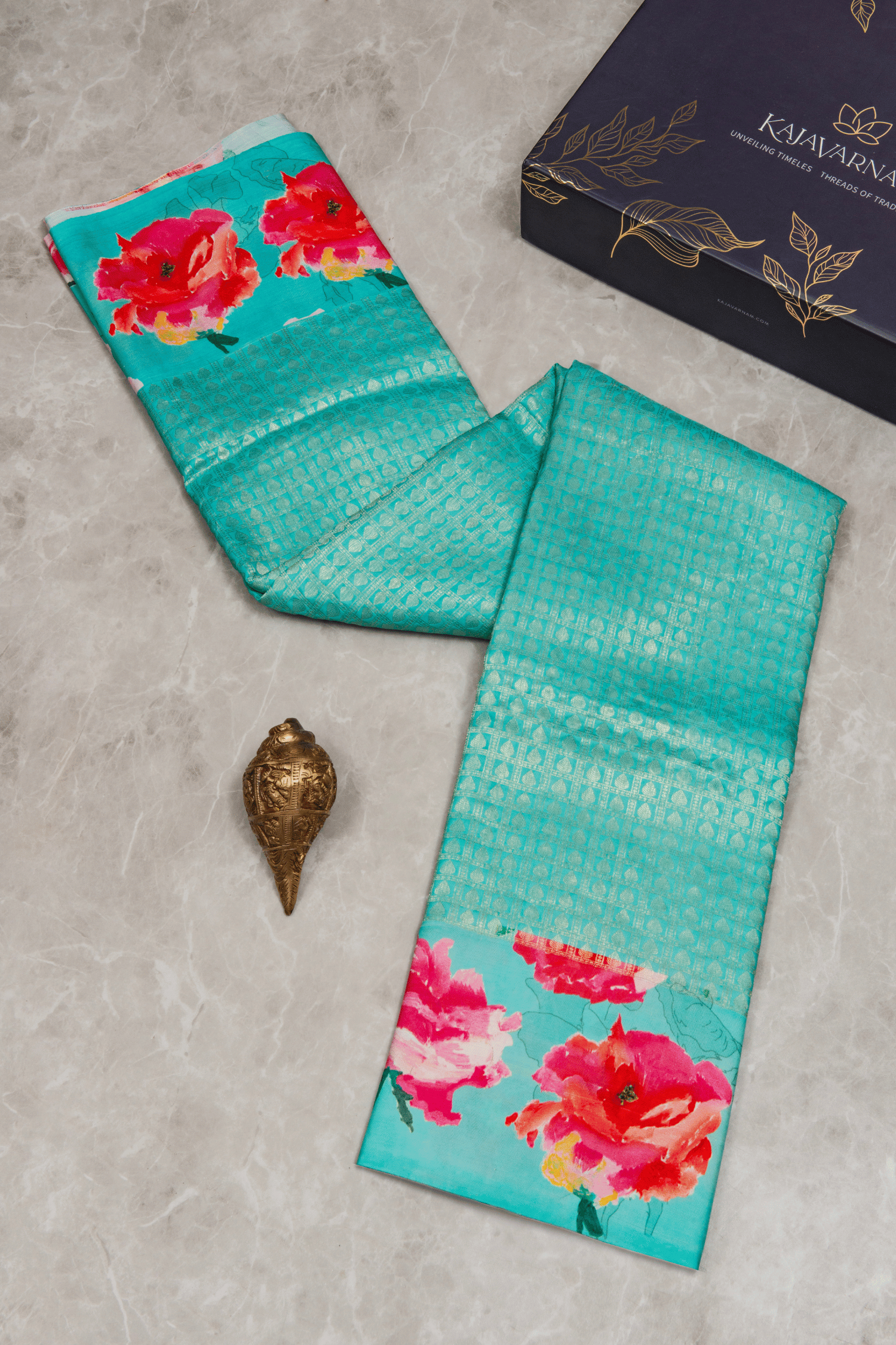 Kanchipuram Brocade Blue Digital Print Border Saree