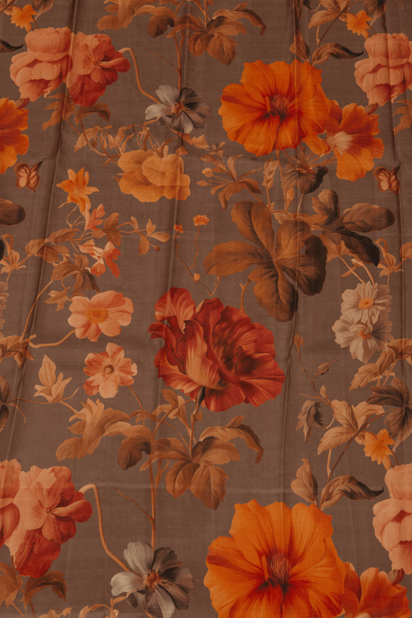 Kanchipuram Brocade Brown Digital Print Border Saree