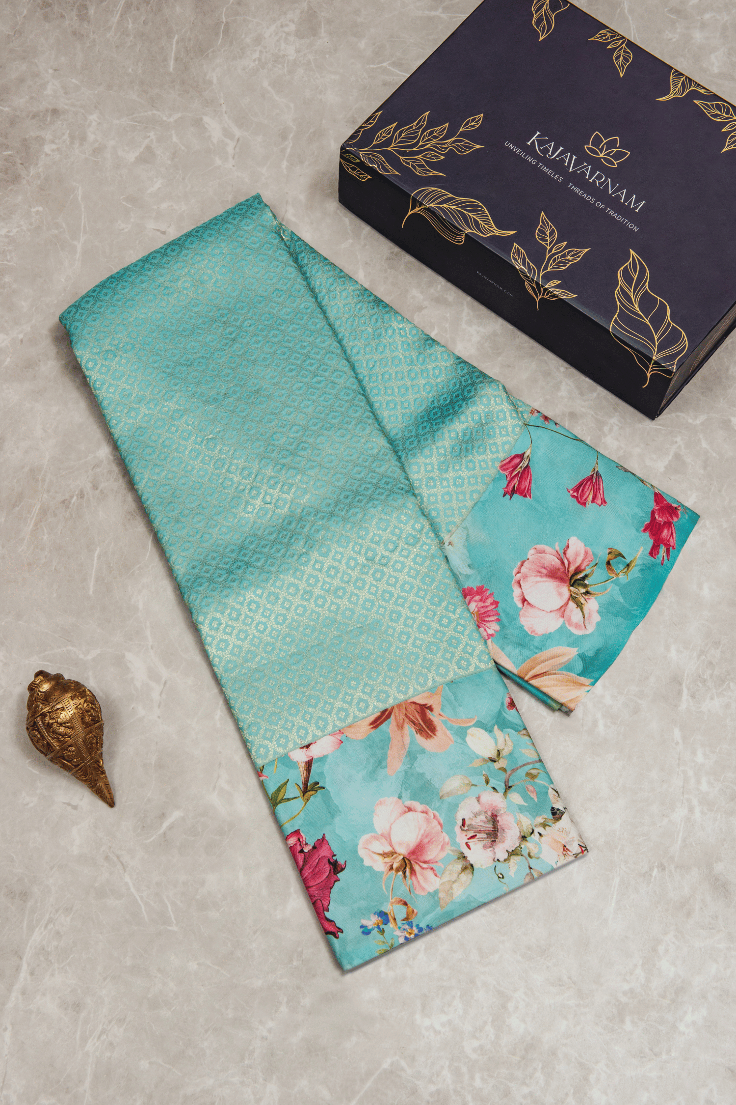 Kanchipuram Brocade Blue Digital Print Border Saree