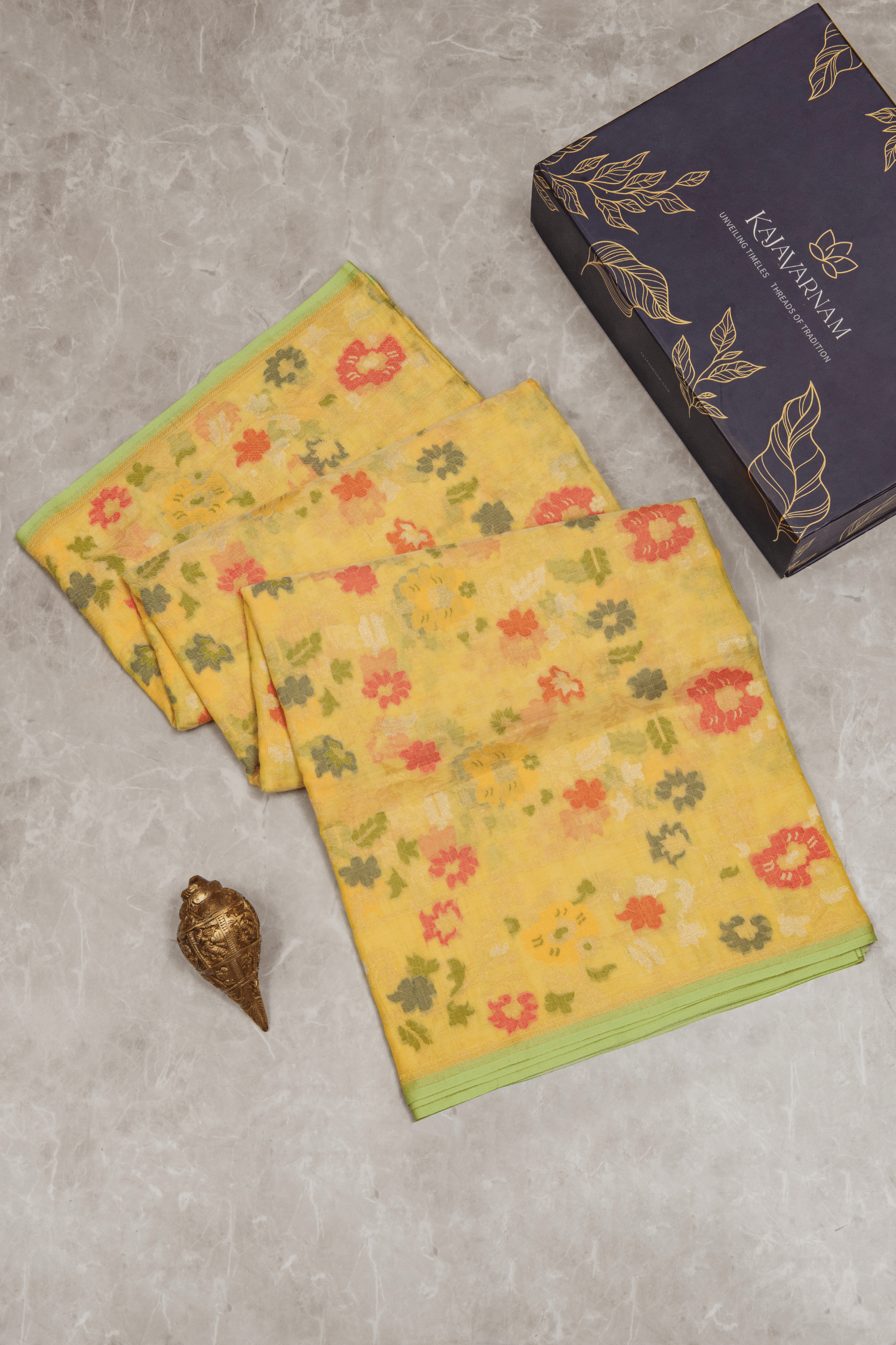 Jamdhani Cotton Lemon Yellow Saree
