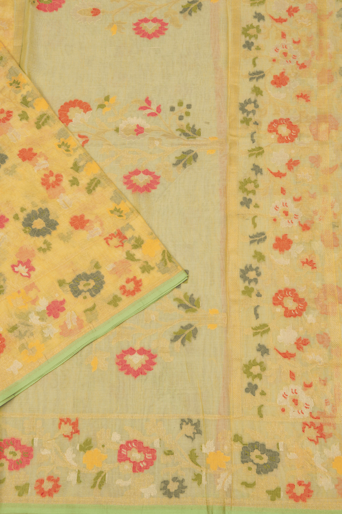 Jamdhani Cotton Lemon Yellow Saree