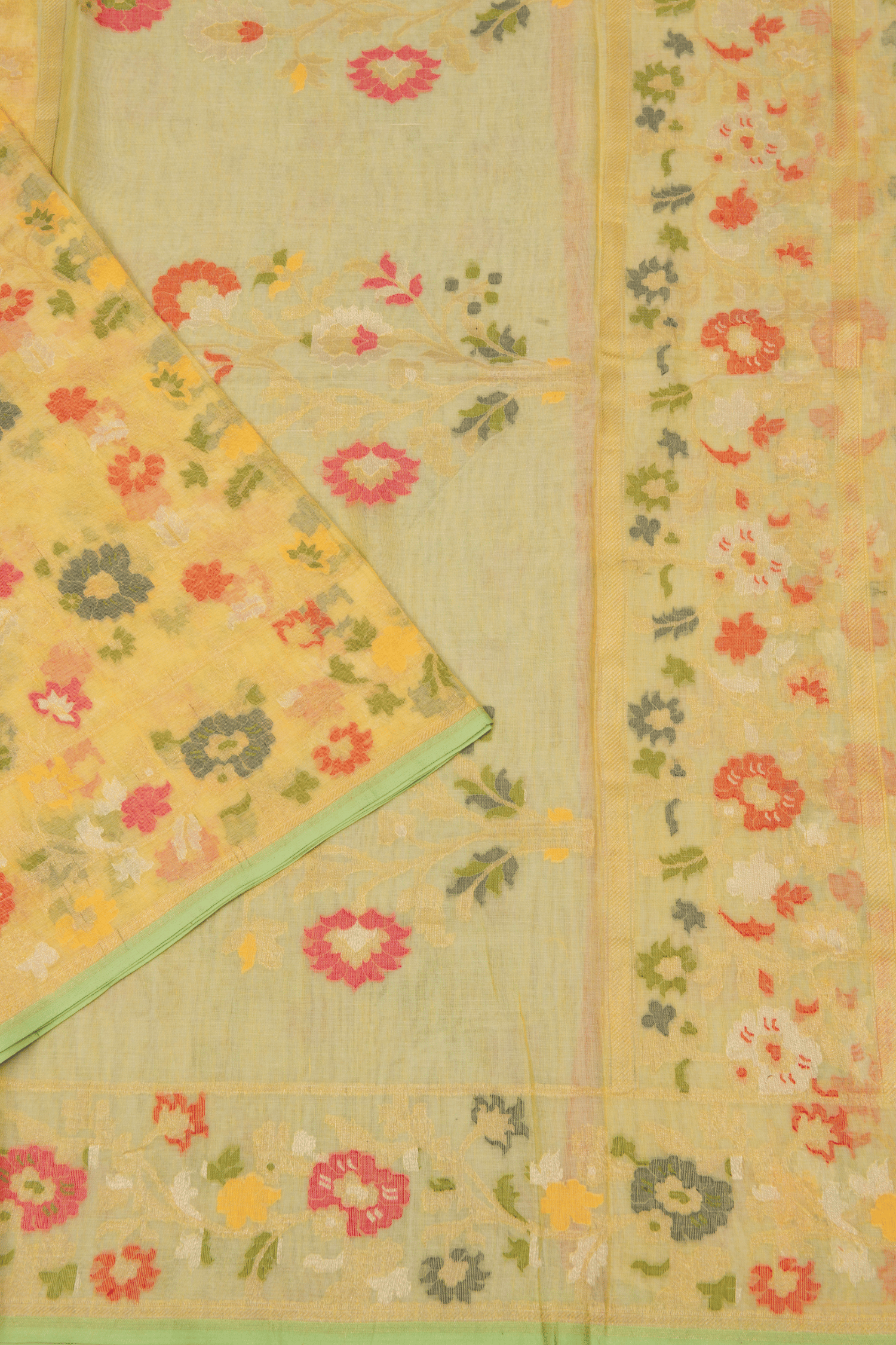 Jamdhani Cotton Lemon Yellow Saree