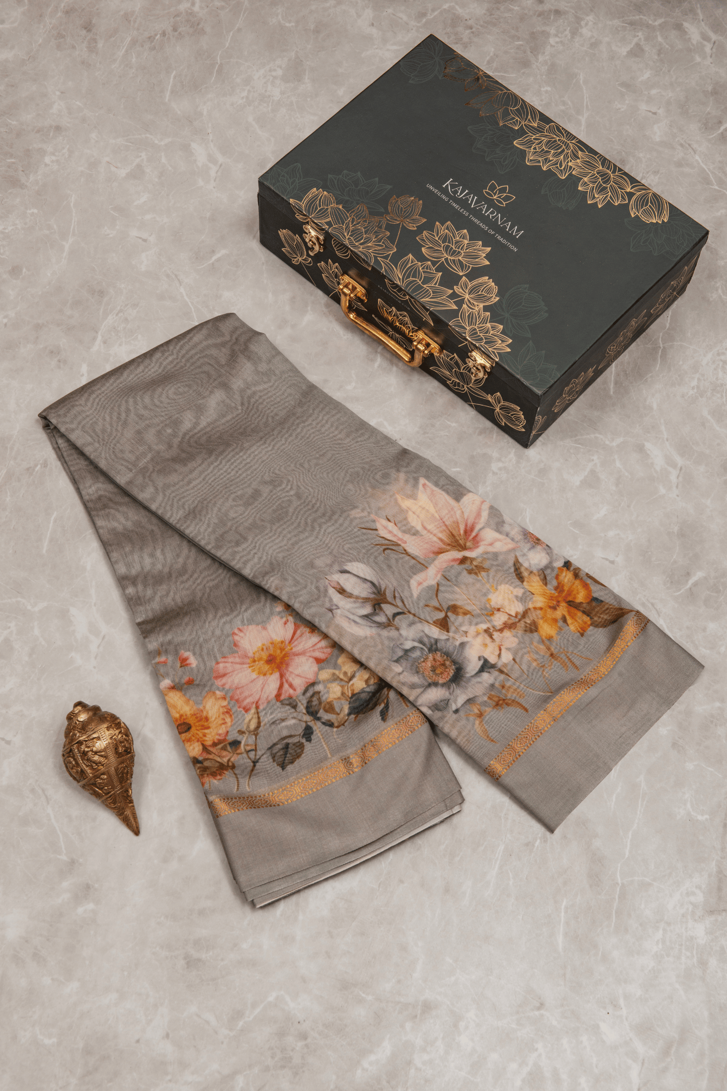 Chanderi Cotton Grey Saree with Digital Print 