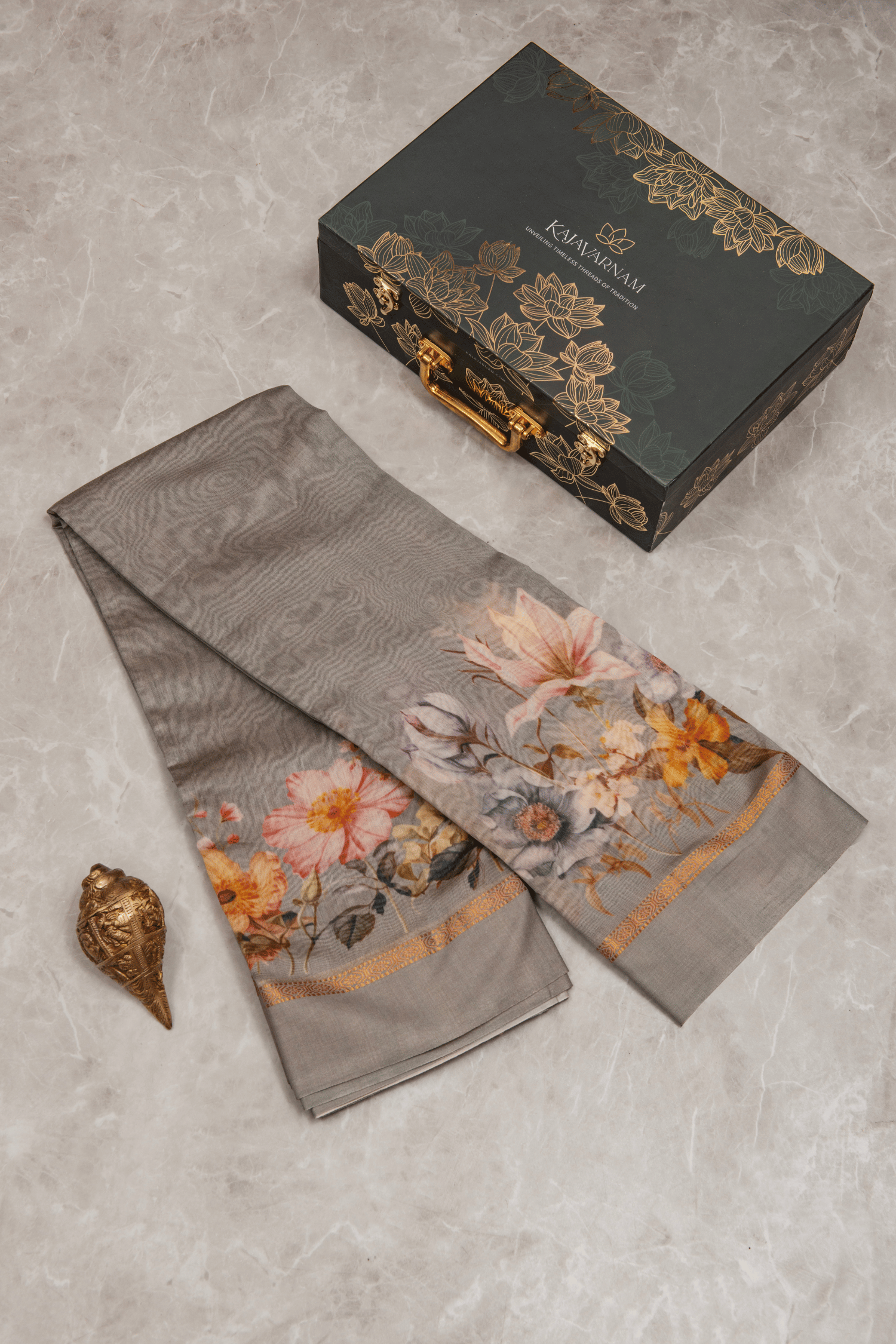 Chanderi Cotton Grey Saree with Digital Print 
