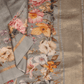 Chanderi Cotton Grey Saree with Digital Print