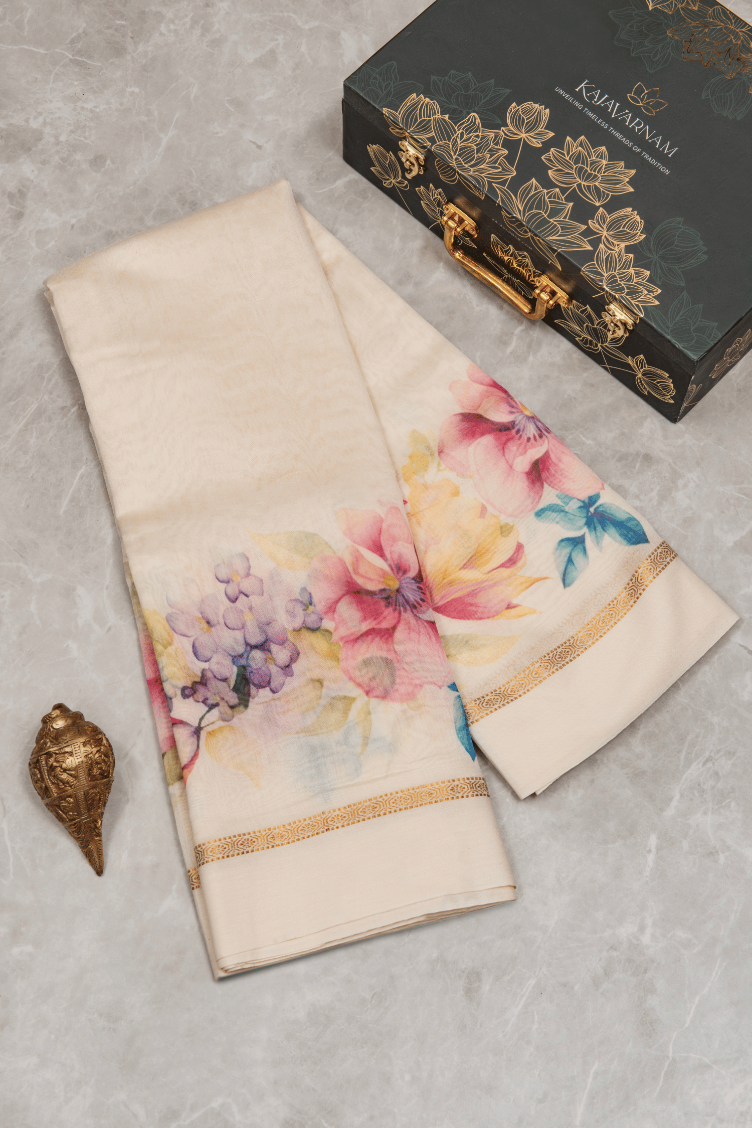 Chanderi Cotton off-white Saree with digital print 