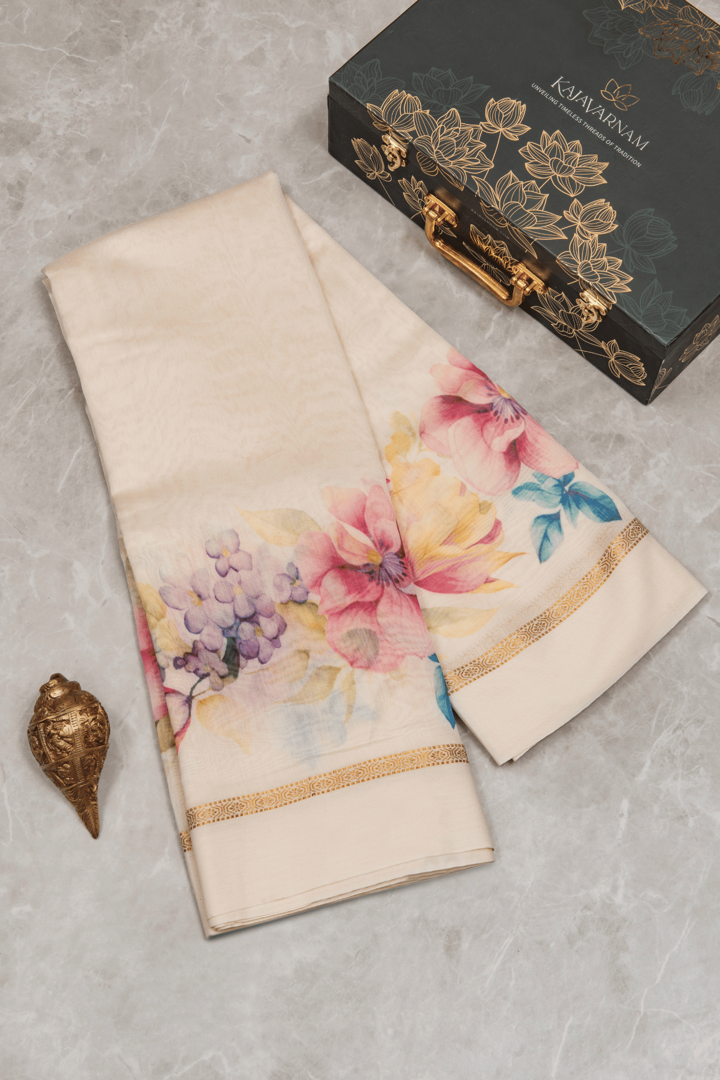 Chanderi Cotton off-white Saree with digital print 