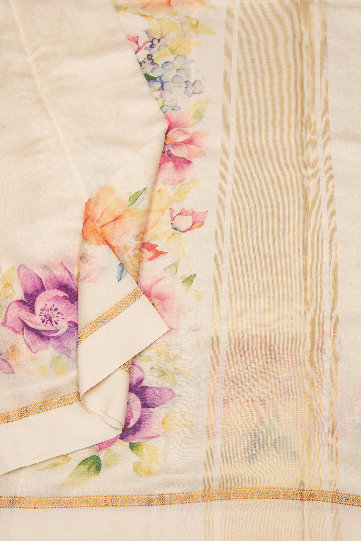 Chanderi Cotton off-white Saree with digital print