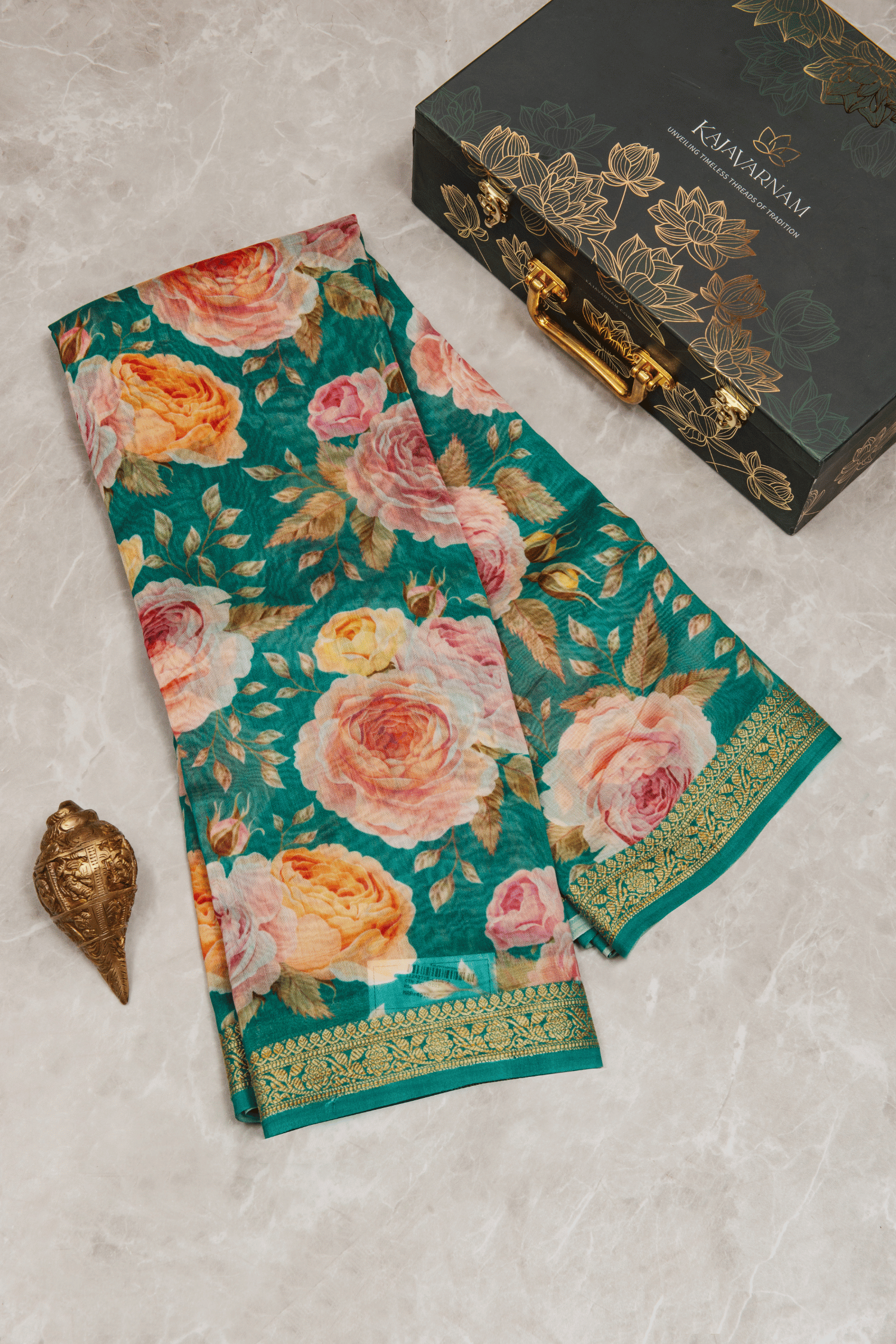 Chanderi Cotton Green Saree with Digital Print 