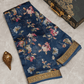 Chanderi Cotton Dark Blue Saree With Digital Print