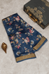 Chanderi Cotton Dark Blue Saree With Digital Print