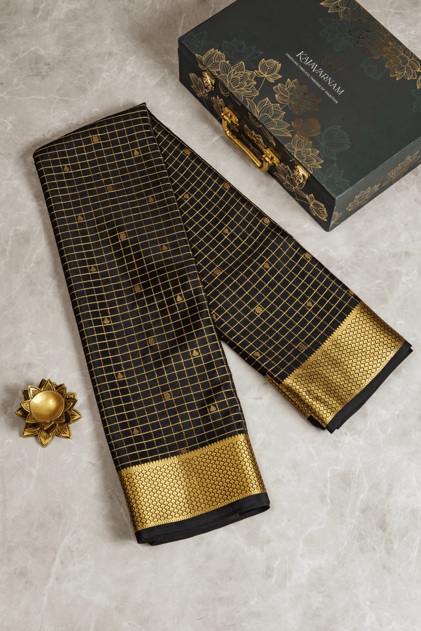 Crepe silk Black checks Saree