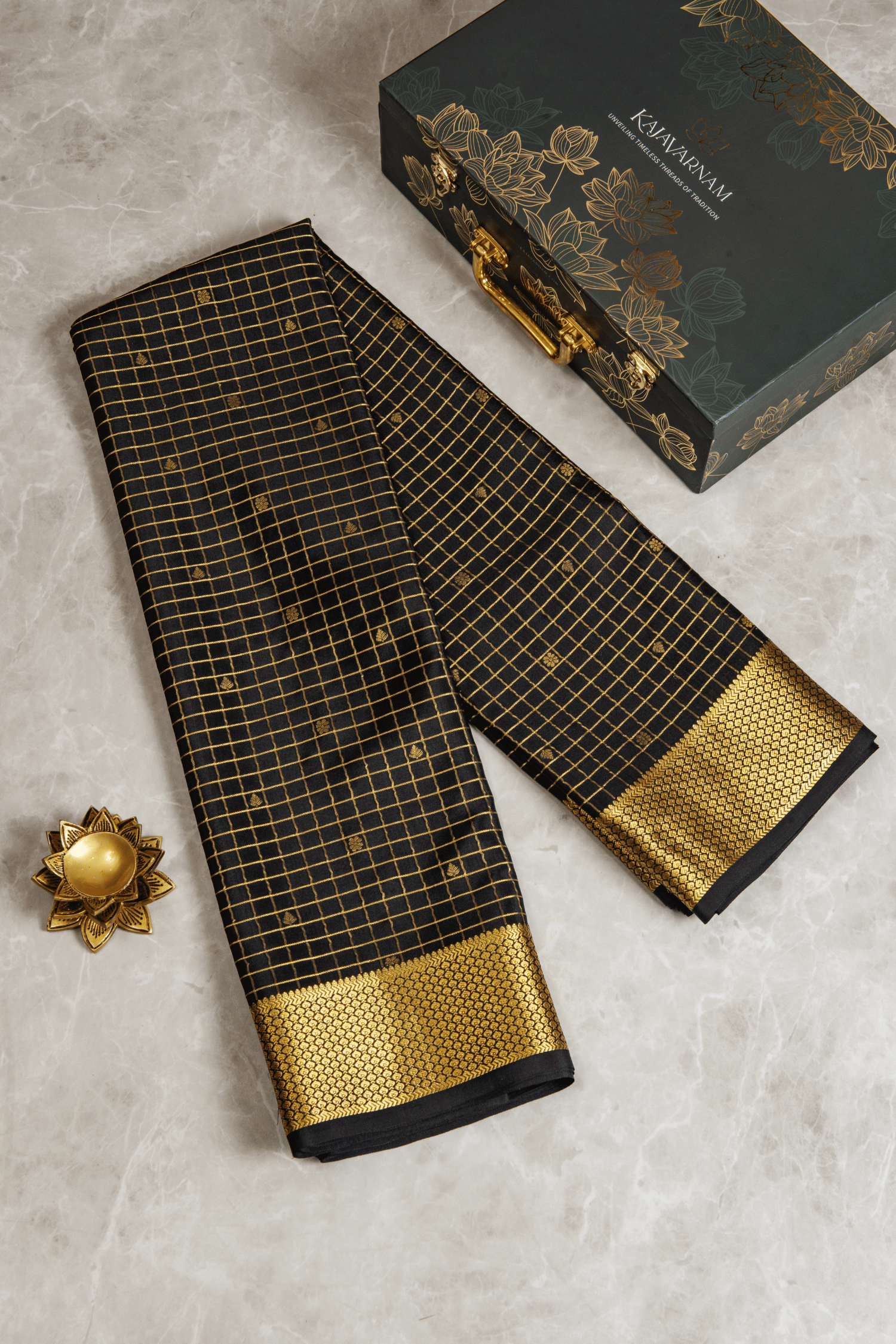 Crepe silk Black checks Saree