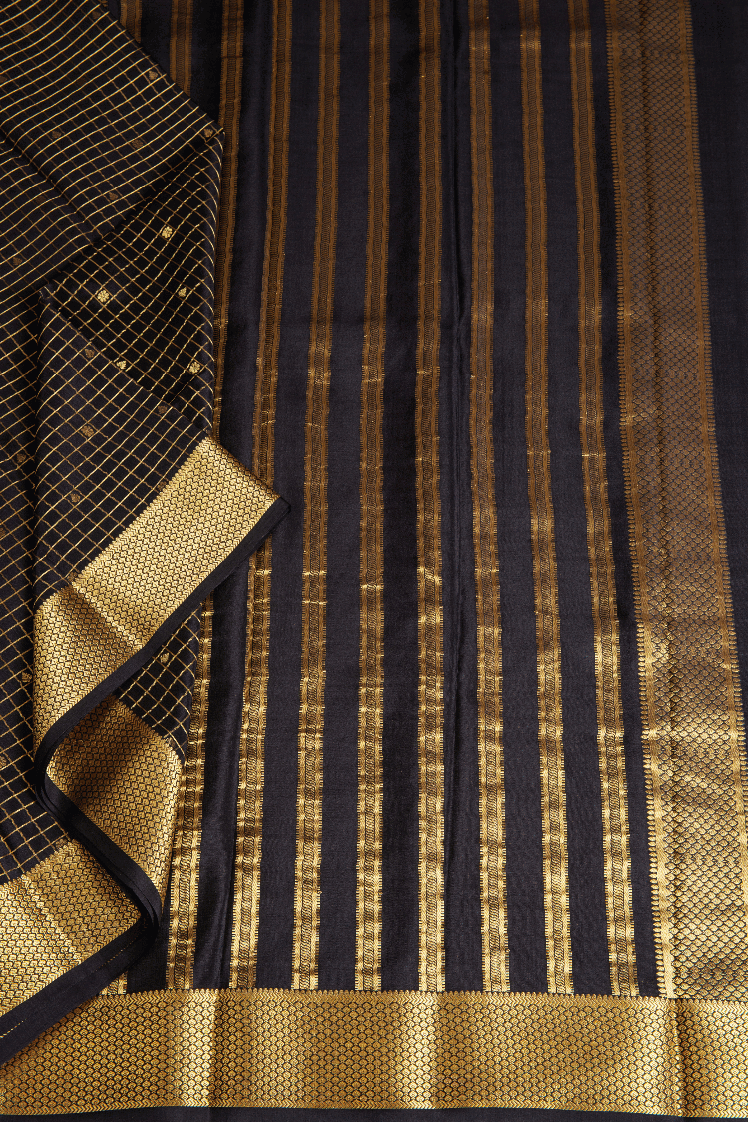 Crepe silk Black checks Saree
