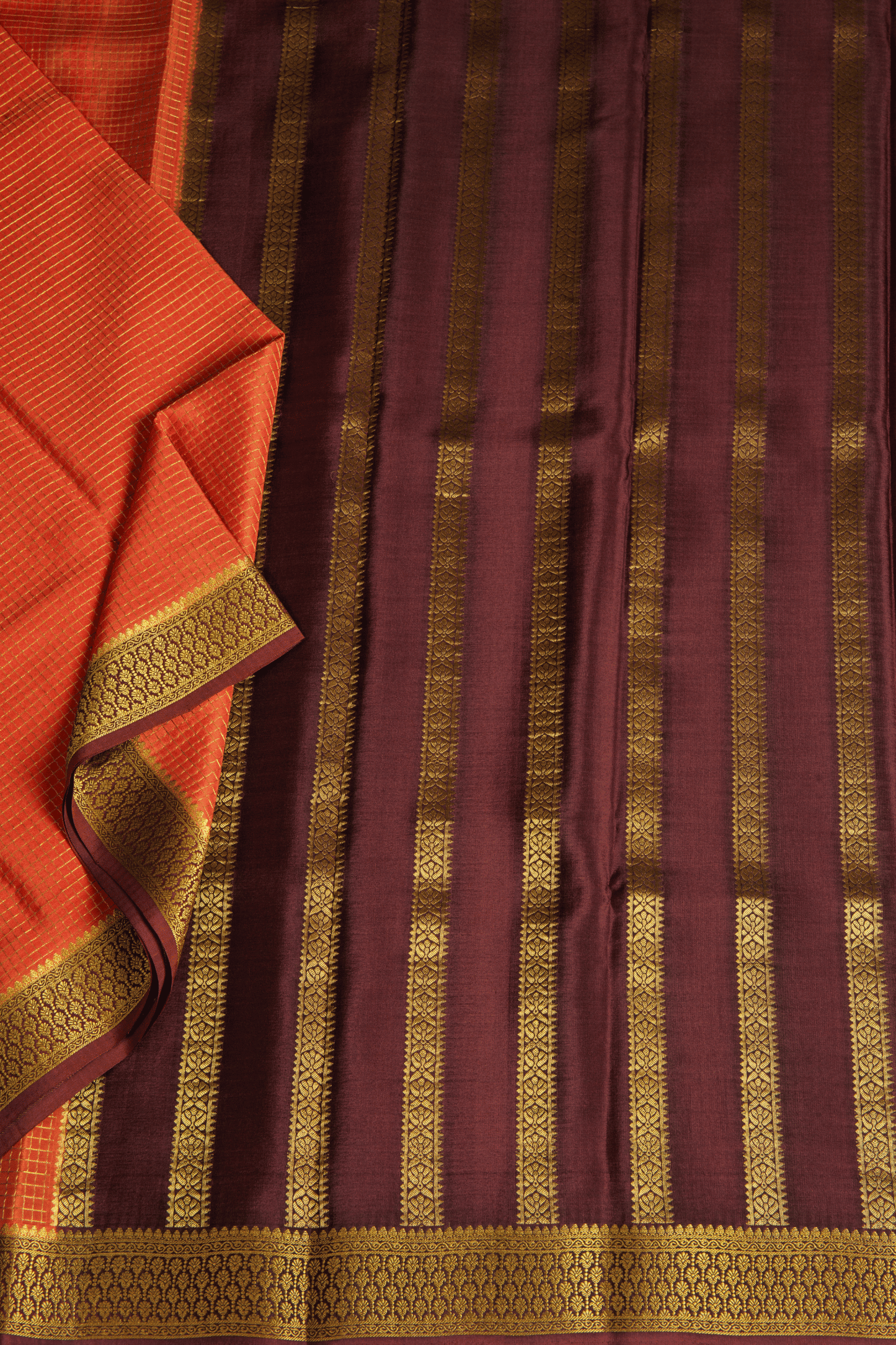 Crepe Silk Orange Checks Saree