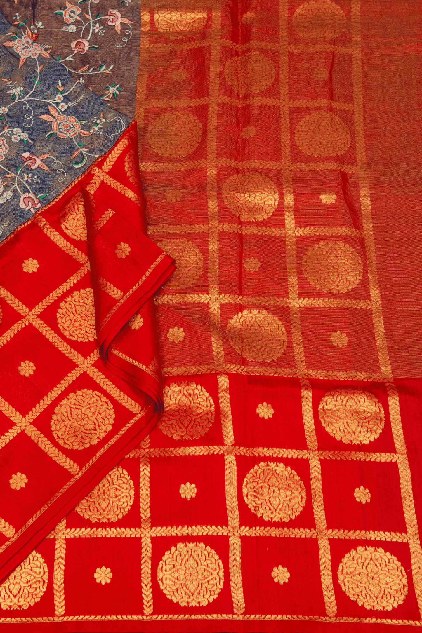 Crepe Tissue Fusion Saree with Parsi Gara Embroidery