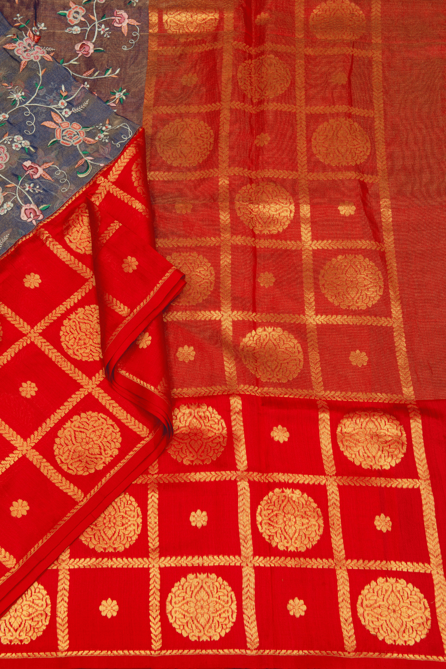 Crepe Tissue Fusion Saree with Parsi Gara Embroidery