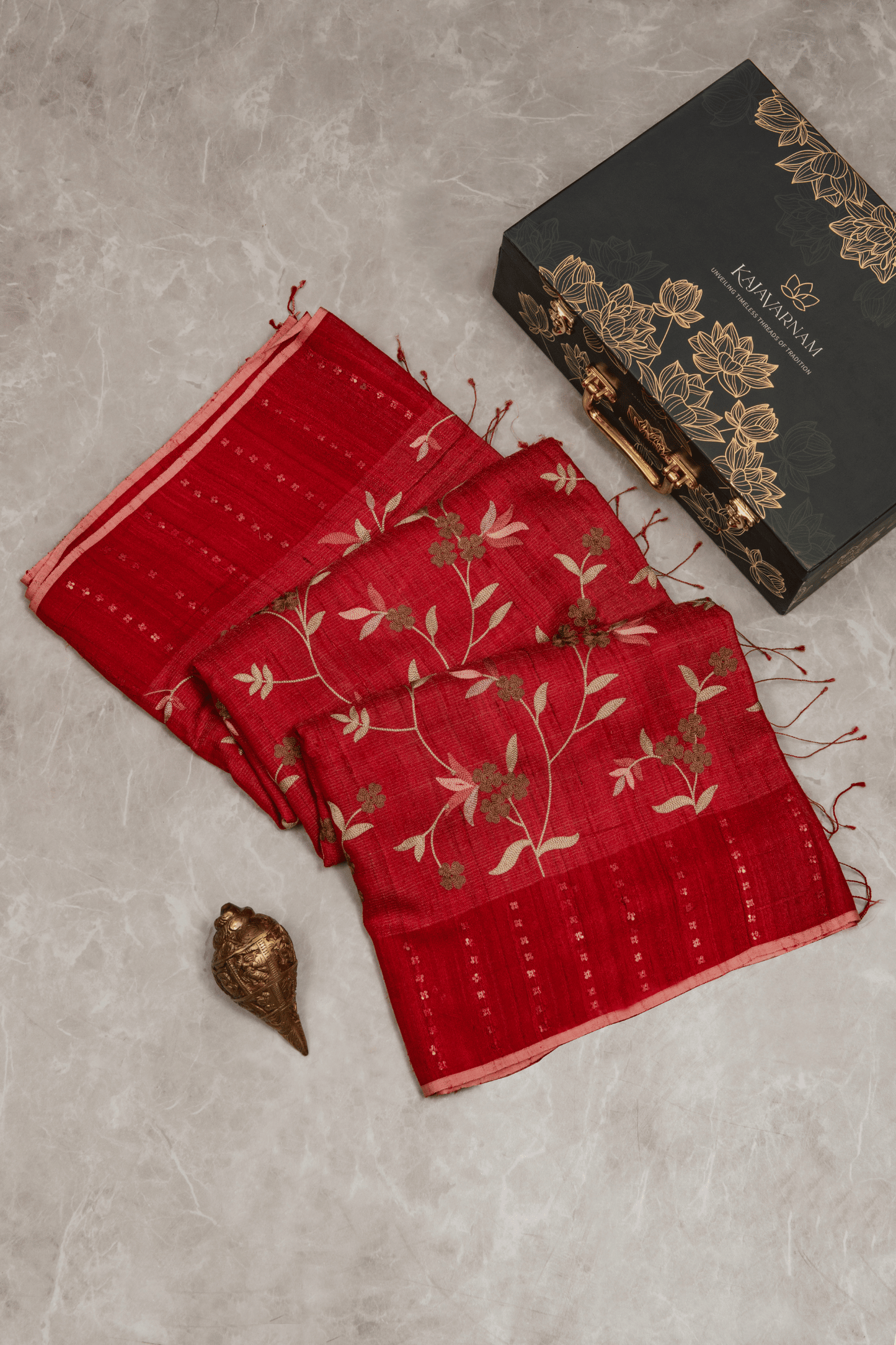 Tussar Fusion Maroon Saree with Parsi Gara Embroidery