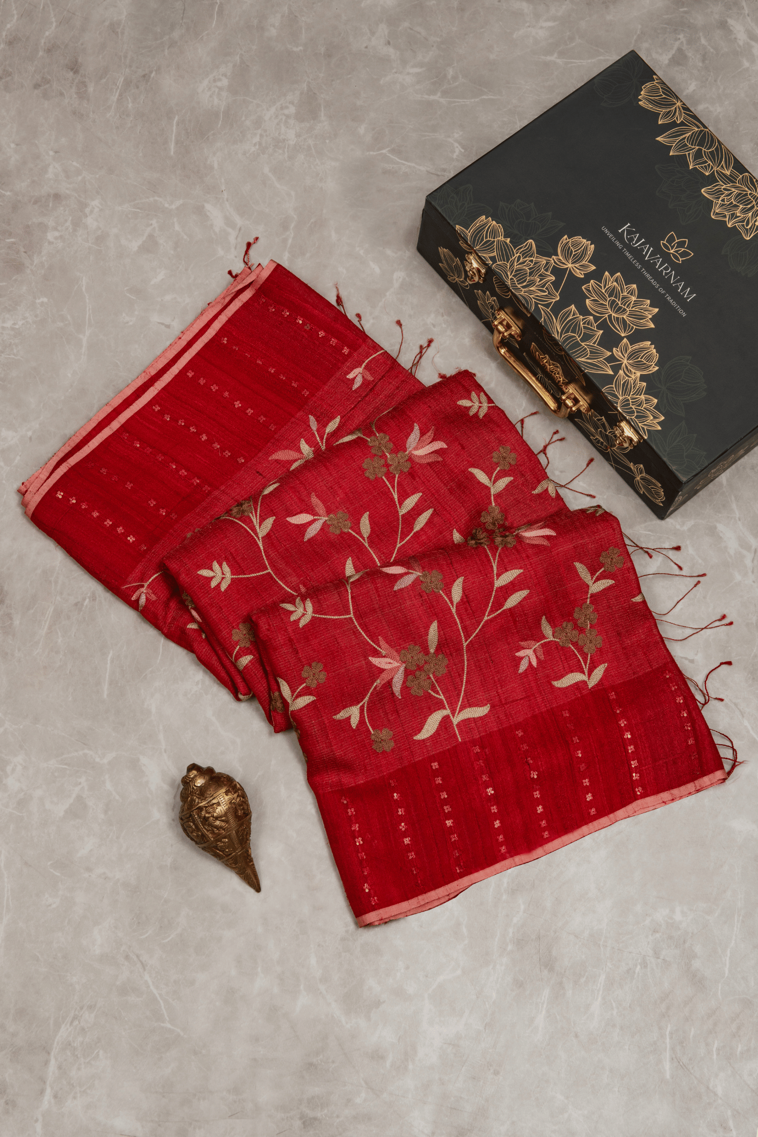 Tussar Fusion Maroon Saree with Parsi Gara Embroidery