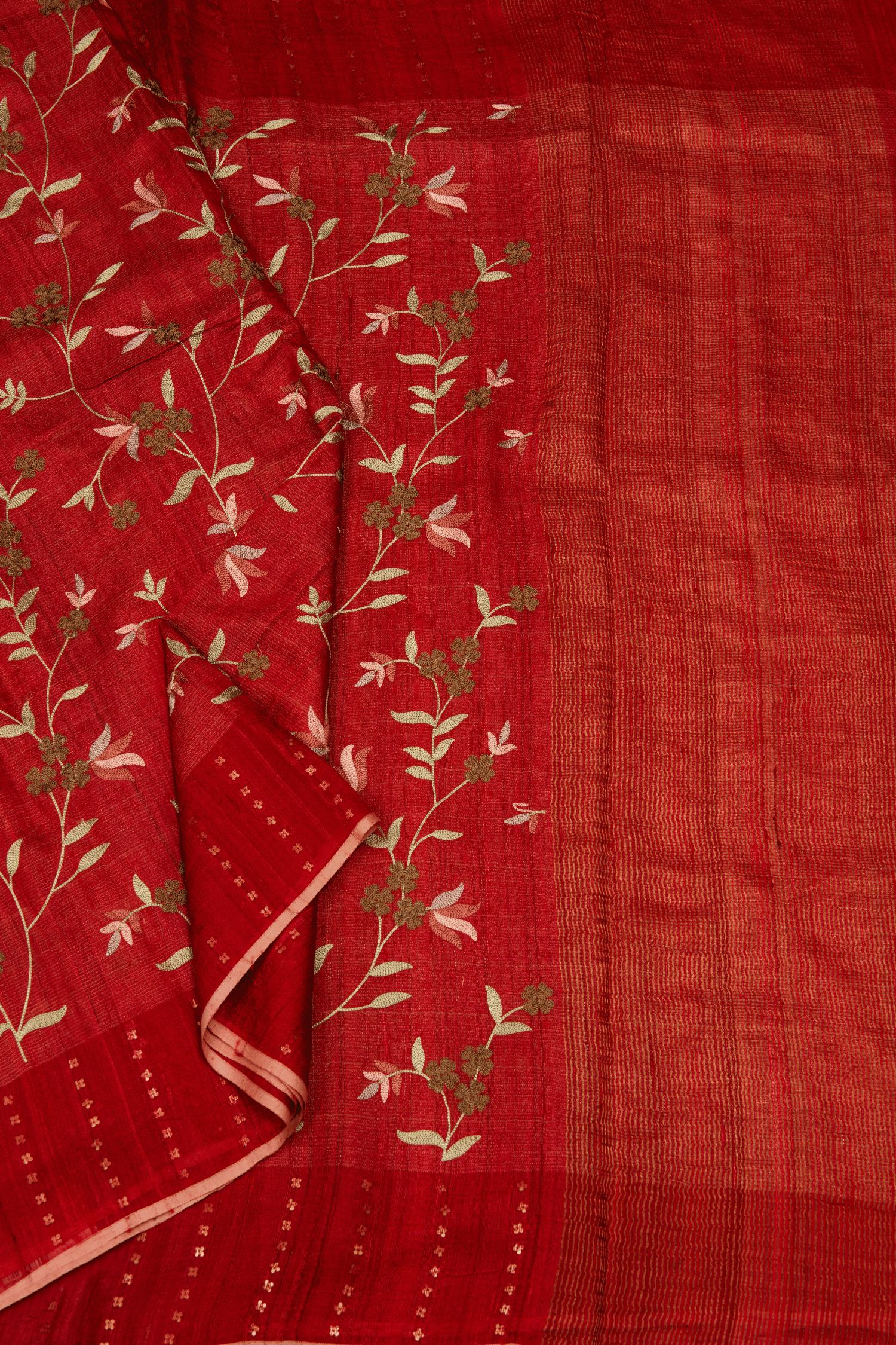 Tussar Fusion Maroon Saree with Parsi Gara Embroidery