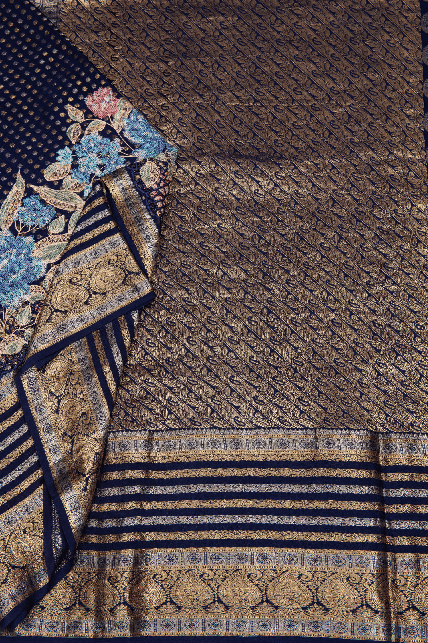 Crepe Fusion Saree with Parsi Gara Embroidery