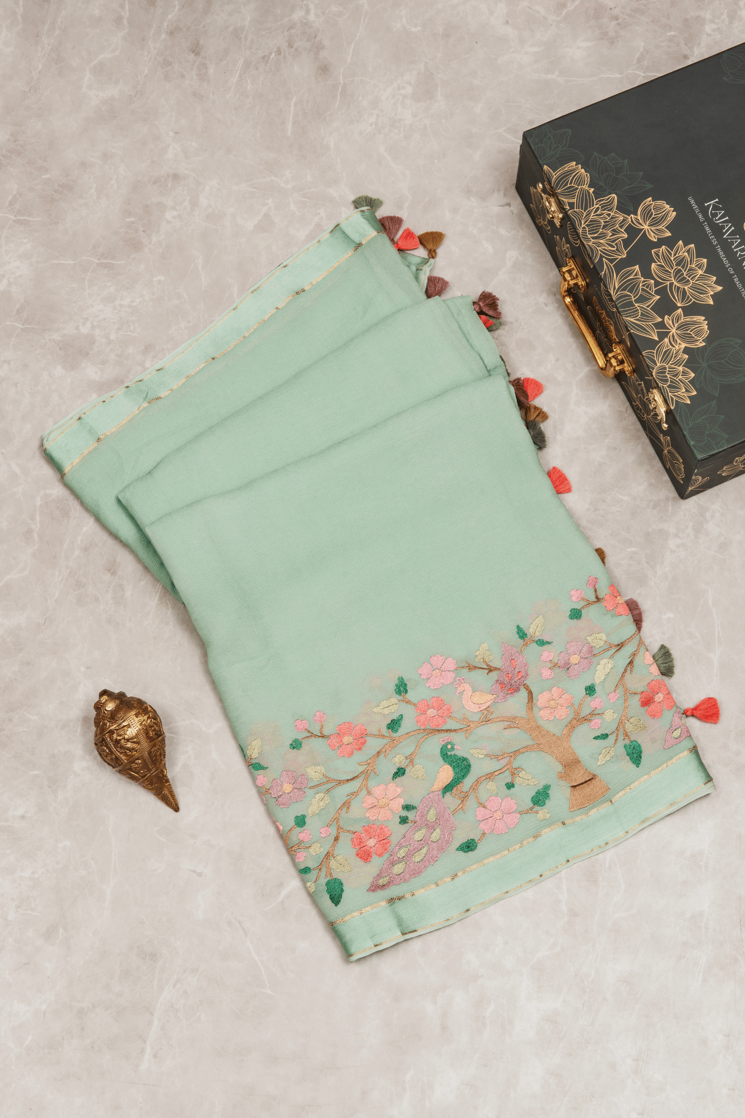 Chiffon Fusion Saree with Parsi Gara Embroidery
