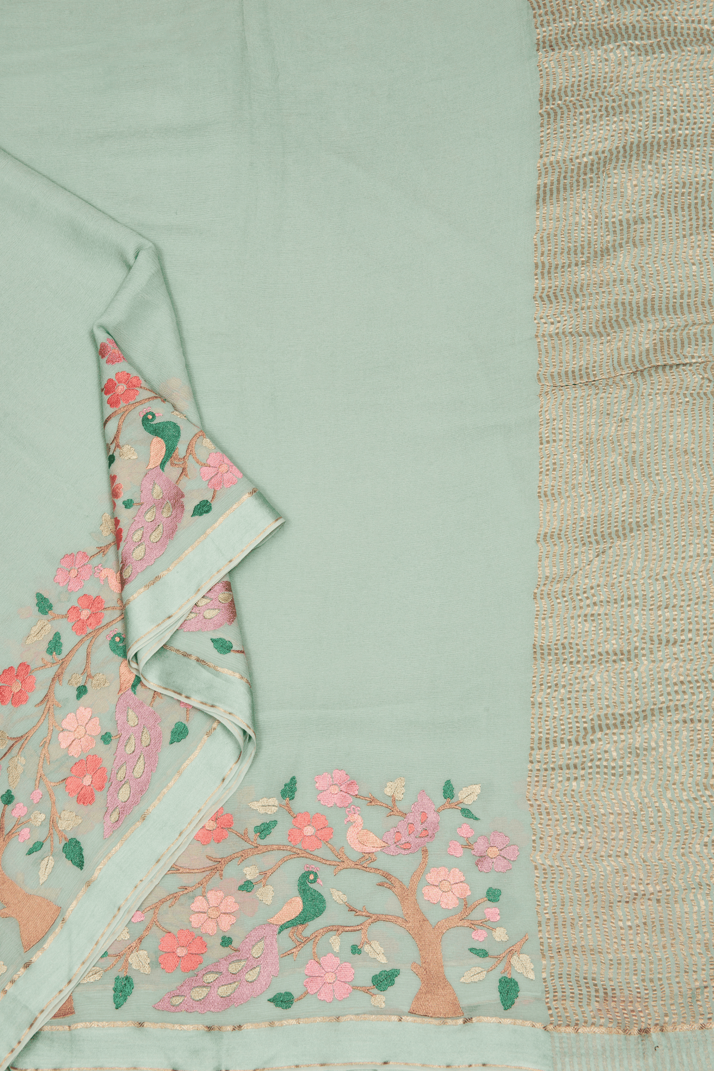 Chiffon Fusion Saree with Parsi Gara Embroidery