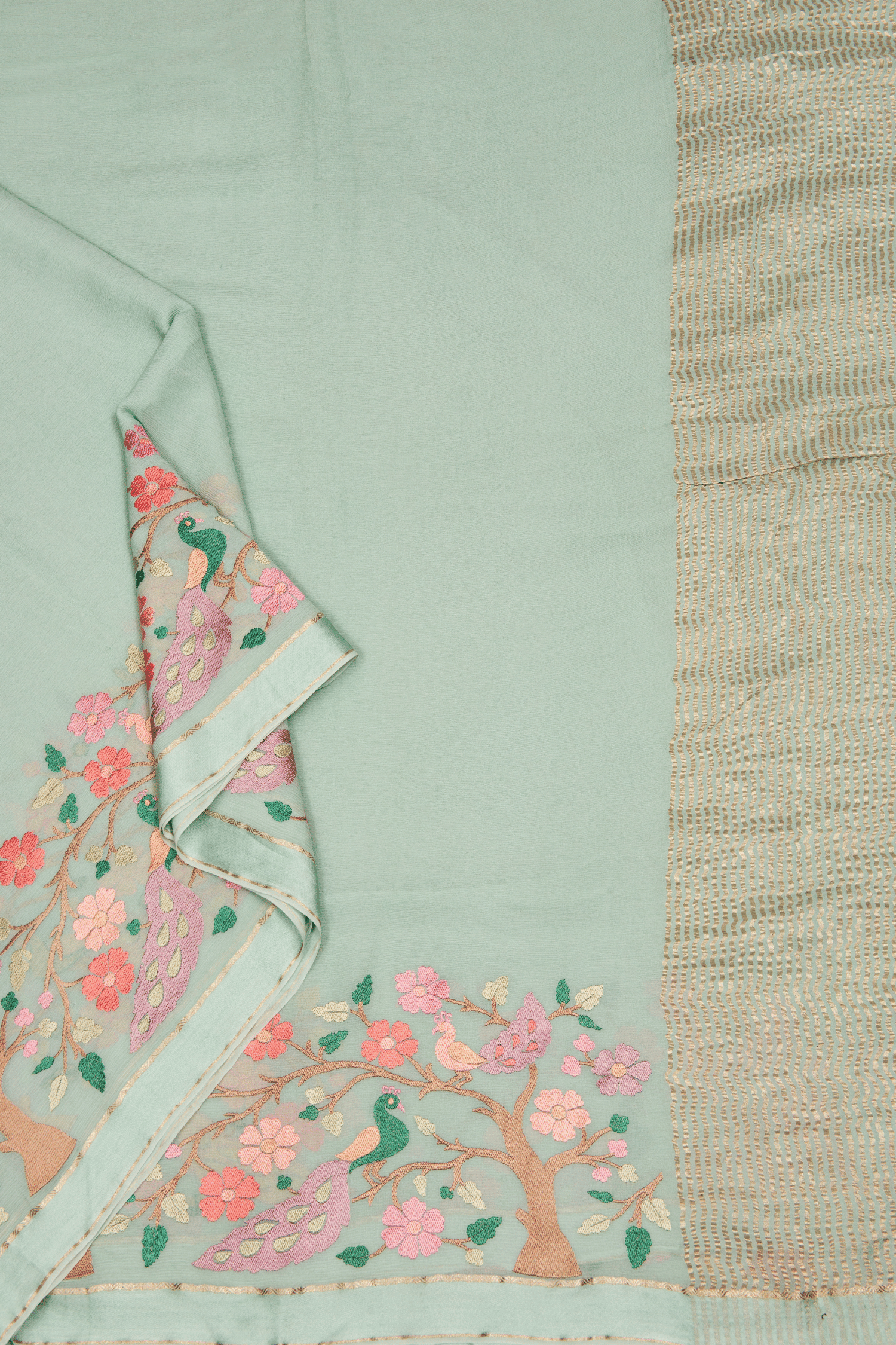 Chiffon Fusion Saree with Parsi Gara Embroidery